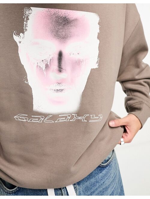 Weekday Unisex oversized graphic sweatshirt in mole exclusive to ASOS