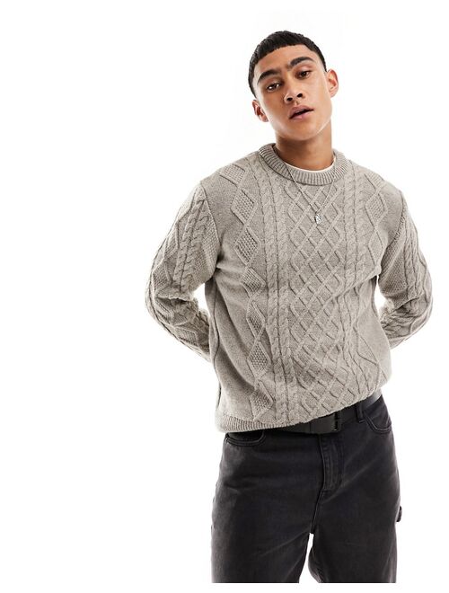 River Island cable crew sweater in stone