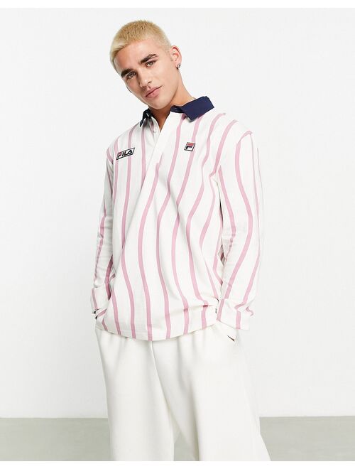 Fila Woodrow polo top with wavy print in white and pink