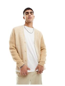 knitted relaxed cardigan in beige color blocking
