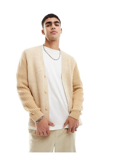 ASOS DESIGN knitted relaxed cardigan in beige color blocking