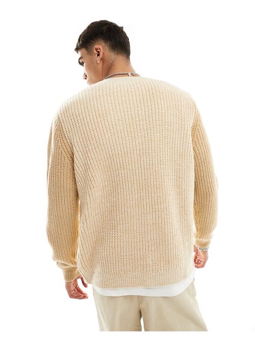 ASOS DESIGN knitted relaxed cardigan in beige color blocking