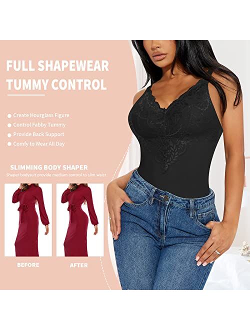 Werena Lace Shapewear Bodysuit for Women Tummy Control Sculpting Bodysuits Slimming Body Shaper Briefer