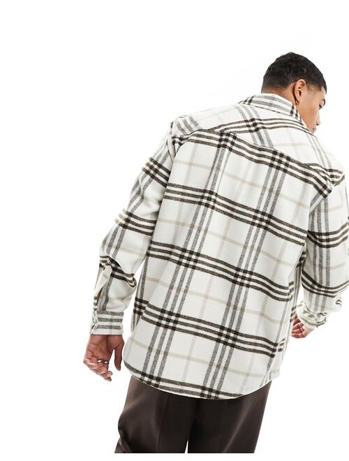 Pull&Bear checked overshirt in ecru