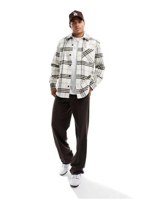 Pull&Bear checked overshirt in ecru