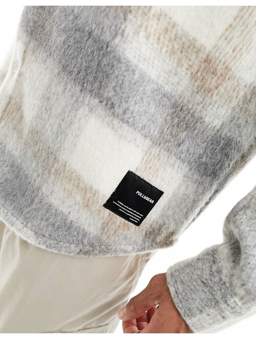 Pull&Bear checked overshirt in ecru