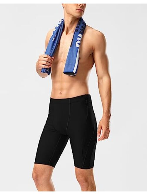 Pudolla Men's Swim Jammers with Zipper Pocket Athletic Team Lap Swimsuit Durable Swimming Racing Competition Swimwear