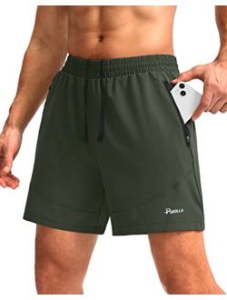 Pudolla Men's Running Shorts 5" Lightweight Gym Shorts for Men Workout Athletic Casual with Zipper Pockets
