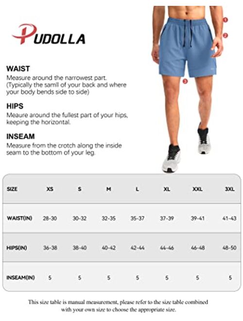 Pudolla Men's Running Shorts 5" Lightweight Gym Shorts for Men Workout Athletic Casual with Zipper Pockets