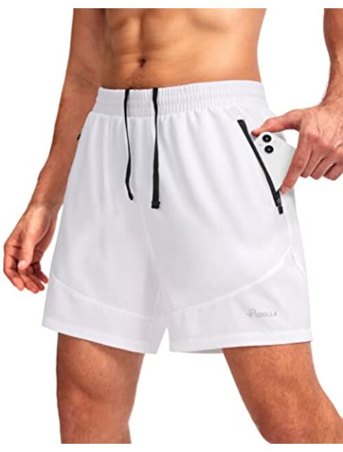 Pudolla Men's Running Shorts 5" Lightweight Gym Shorts for Men Workout Athletic Casual with Zipper Pockets