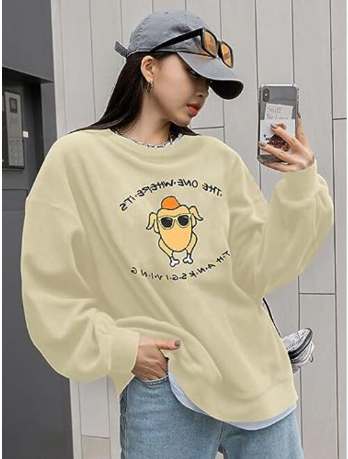 MNLYBABY Oversized Thanksgiving Shirts Women Funny Turkey Graphic Sweatshirt Grateful Blessed Fall Long Sleeve Pullover Tops