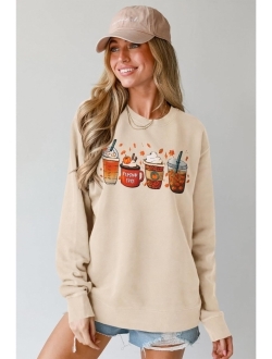 CM C&M WODRO Women's Pumpkin Coffee Graphic Sweatshirt Funny Thanksgiving Pullover Long Sleeve Crewneck Casual Shirts