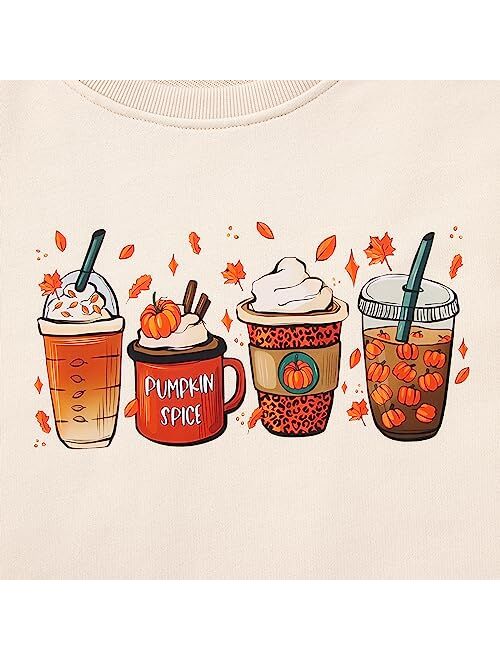 CM C&M WODRO Women's Pumpkin Coffee Graphic Sweatshirt Funny Thanksgiving Pullover Long Sleeve Crewneck Casual Shirts