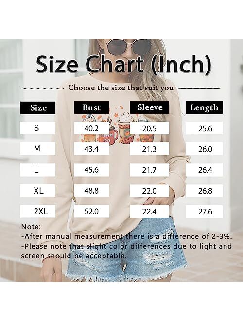 CM C&M WODRO Women's Pumpkin Coffee Graphic Sweatshirt Funny Thanksgiving Pullover Long Sleeve Crewneck Casual Shirts