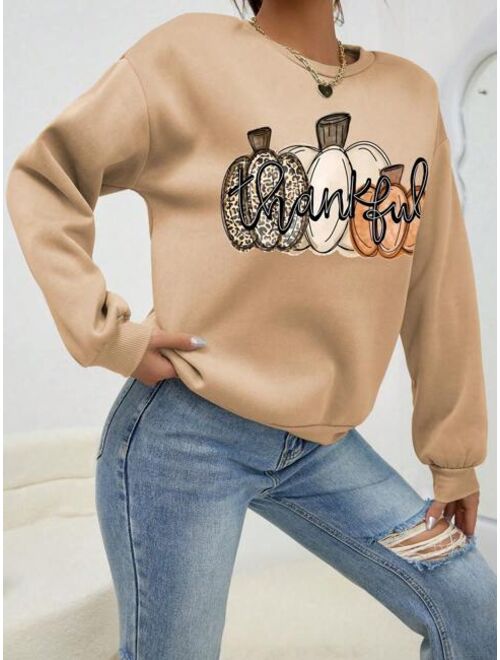 Shein Pumpkin Print Drop Shoulder Sweatshirt