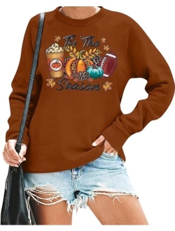 FAYALEQ Fall Sweatshirt Women Tis The Season Sweatshirt Fall Pumpkin Shirt Game Day Sweatshirt Causal Football Shirt