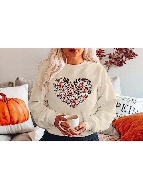 AIIWEIS Thanksgiving Sweatshirt for Women Pumpkin Heart Print Long Sleeve Shirt Casual Fall Autumn Pullover Top