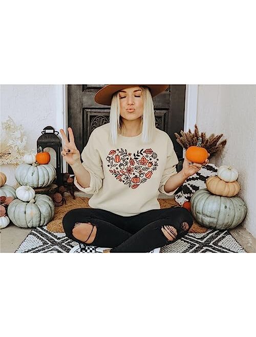 AIIWEIS Thanksgiving Sweatshirt for Women Pumpkin Heart Print Long Sleeve Shirt Casual Fall Autumn Pullover Top