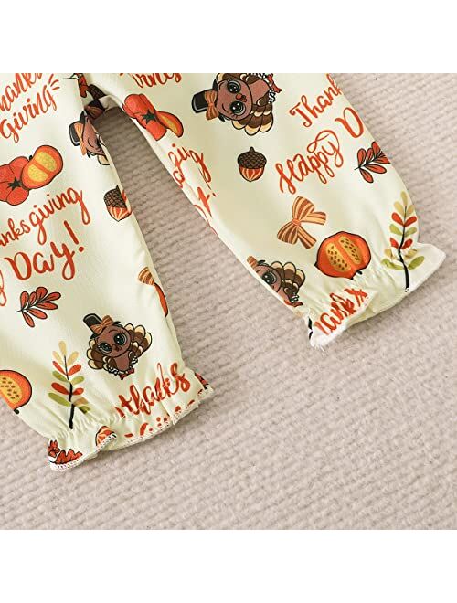 Shalofer Baby Girl Thanksgiving Clothes Infant Thanksgiving Outfit Ruffle Bodysuit and Turkey Pants Sets with Headband