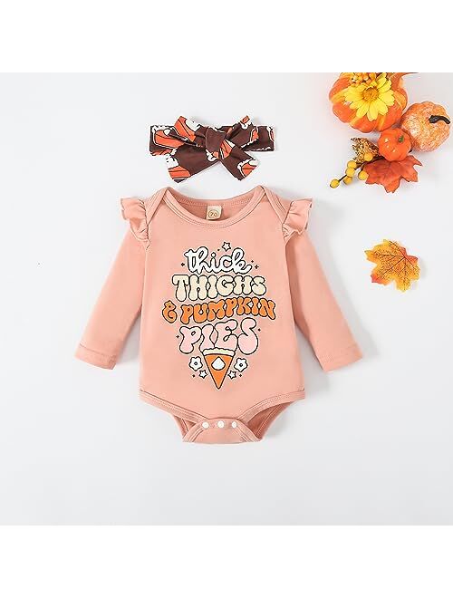 Tinypainter Baby Girl Thanksgiving Outfit Pumpkin Pie Romper+Flare Pants Newborn Girl Turkey Day Clothes 0-18 Months