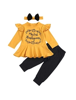 SEVEN YOUNG My First Thanksgiving Outfits Kids Toddler Baby Girls Ruffle Sleeve Shirt+Pants Set Fall Clothes