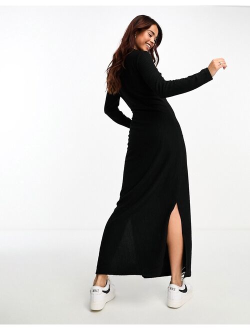 Pieces Exclusive high neck knit maxi dress in black