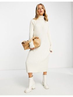 Y.A.S knitted roll neck midi dress in cream