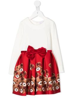 teddy bear-motif contrast dress