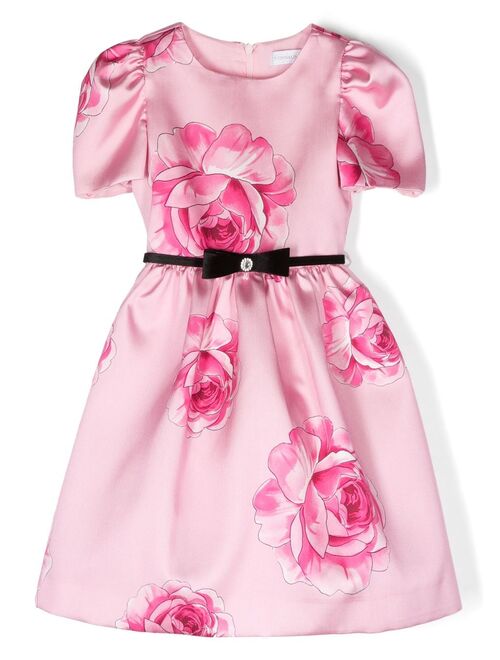Monnalisa bow-detail rose-print dress