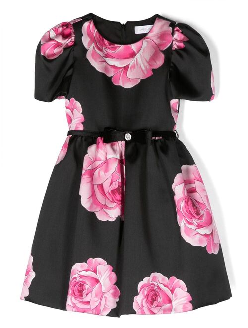 Monnalisa bow-detail rose-print dress