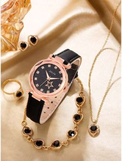 Shein 1pc Girls Rhinestone Decor Quartz Watch & 5pcs Jewelry Set