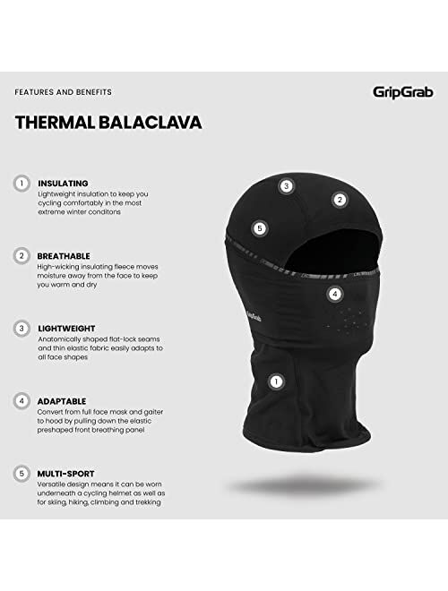 GripGrab Thermal Winter Cycling Balaclava Cold Weather Cycling Hat Biking Mask Winter Full Face Balaclava Biking Face Mask