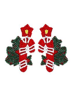 Hiixhc Christmas Earrings for Women, Christmas Beaded Earrings, Christmas Tree Snowman Elk Socks Dangle Earrings for Holiday Party Favors Christmas Gifts