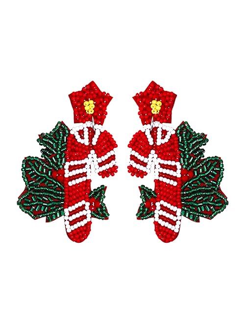 Hiixhc Christmas Earrings for Women, Christmas Beaded Earrings, Christmas Tree Snowman Elk Socks Dangle Earrings for Holiday Party Favors Christmas Gifts
