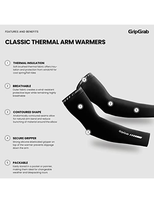 GripGrab Classic Thermal Cycling Arm Warmers Anti-Slip Warm Cycling Arm Sleeves Autumn Winter Fleece Lined Biking Arm Warmers