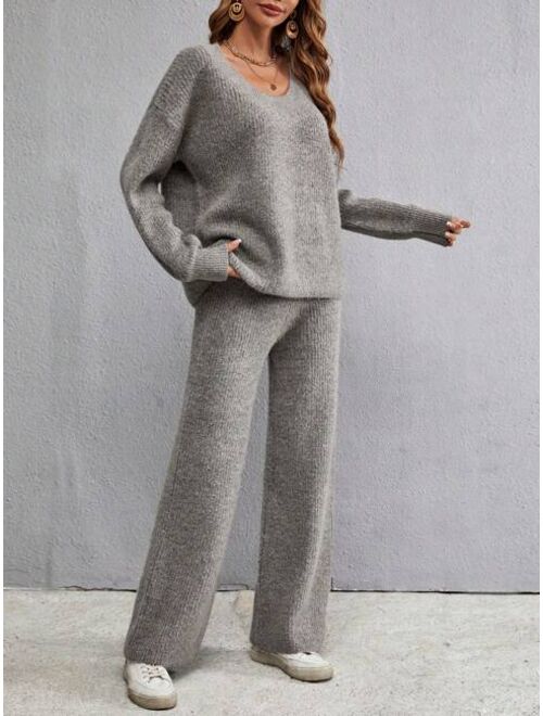 SHEIN Essnce Drop Shoulder Sweater & Knit Pants