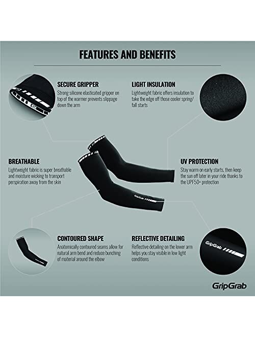 GripGrab Light Spring Fall Thermal Arm Warmers Cycling Lightweight Thin Warm Bicycle Arm Bike Sleeves Biking Arm Warmers