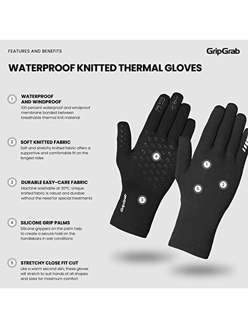GripGrab Waterproof Knitted Thermal Cycling Gloves Anti-Slip Winter Bicycle Gloves Windproof Knit Full Finger Bike Gloves