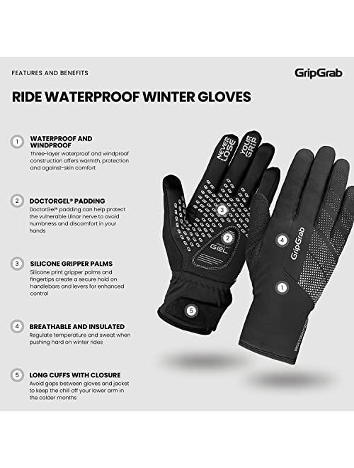 GripGrab Ride Waterproof Winter Cycling Gloves Fleece Lined Winter Bike Gloves Cold Weather Cycling Gloves Winter Biking Gloves