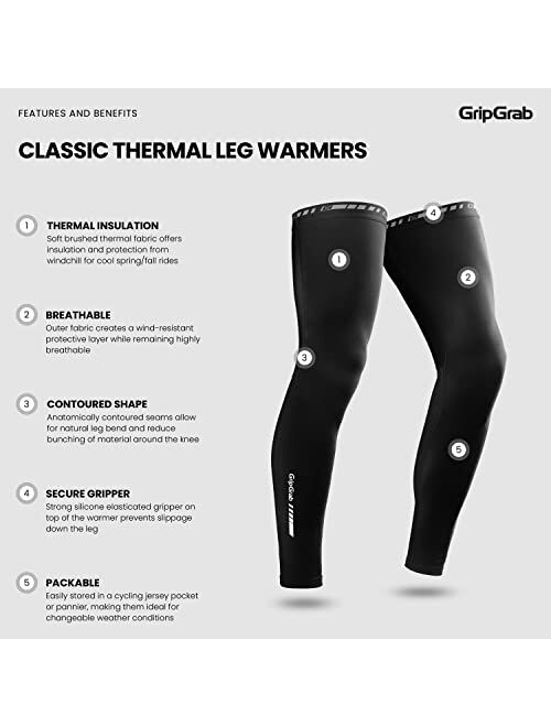 GripGrab Classic Thermal Winter Cycling Leg Warmers Anti-Slip Warm Fleece Lined Bike Leg Sleeves Long Bicycle Leg Warmers