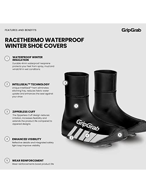 GripGrab RaceThermo Waterproof Winter Road Cycling Shoe Covers Cold Weather Thermal Neoprene Winter Cycling Overshoes