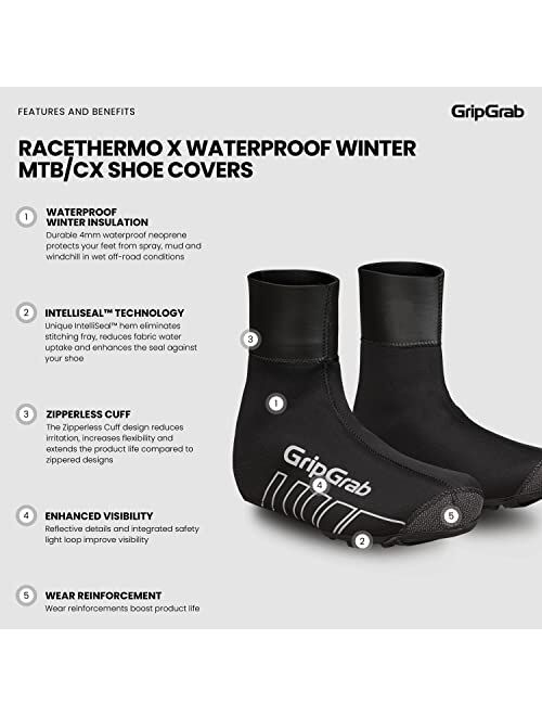 GripGrab RaceThermo X Waterproof Winter Gravel MTB Cycling Shoe Covers Neoprene Offroad Cold Weather Biking Overshoes