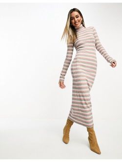 midi roll neck dress in supersoft stripe