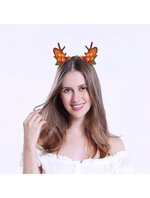 HAOQINA Christmas Reindeer Antlers Headband Hairpins Hairbands Girls Beauty Headdresses Pine Cone Hair Accessories Cute Reindeer Christmas Hair Clips
