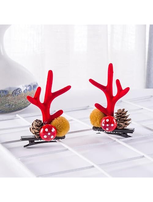 Kitenrom Christmas Hair Clips Set of 18 Pieces, 4 Pairs Christmas Antlers Hair Clip Hairpins with Reindeer Headband Horn Ear and 10 PCS Mini Clips Deer Xmas Santa Party H