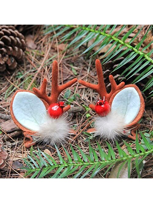 Sebneny Christmas Reindeer Antlers Headband Hairpins Hairbands Girls Women Beauty Headdresses Deer Horn Headband Ears Hairpin with Ball Flower Design Cute Reindeer Christ