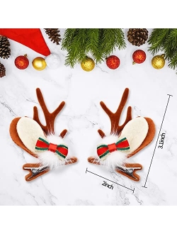 Wobeny 1 Pair Christmas Hair Clips for Women Girls - Reindeer Hair Clip Deer Horns Barrettes Holiday Xmas Hair Accessories (Bow Tie)