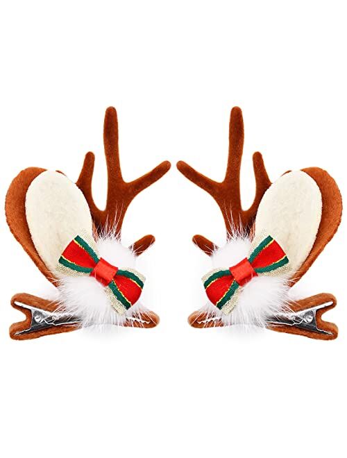 Wobeny 1 Pair Christmas Hair Clips for Women Girls - Reindeer Hair Clip Deer Horns Barrettes Holiday Xmas Hair Accessories (Bow Tie)