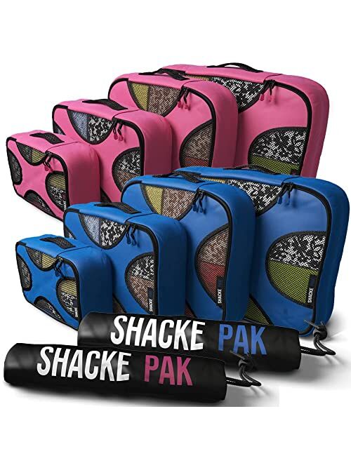 Shacke Pak - 5 Set Packing Cubes with Laundry Bag (Precious Pink) & Shacke Pak - 5 Set Packing Cubes with Laundry Bag (Gentleman's Blue)