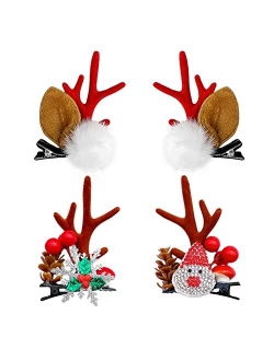 Pbpao Christmas Hair Clips, 2 Pairs Cute Reindeer Antlers Christmas Day Hair Pins,Deer Horns Christmas Hair Accessories, Christmas Barrettes for Women Girls Kids Adults a